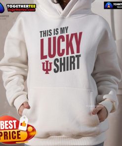 Alt Text: Official Indiana Hoosiers This Is My Lucky Hoodie in crimson with team logo, perfect for game day and fan wear.