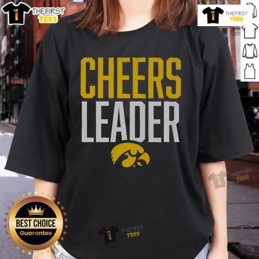 Official Iowa Hawkeyes Cheers Leader Ladies Tee in black, perfect for game day and showing team spirit.