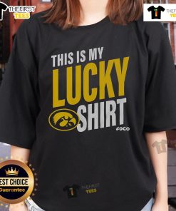 Alt Text: Official Iowa Hawkeyes This Is My Lucky ladies tee, featuring the team logo and stylish design for fans.