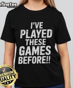 Funny Gamer Ladies Tee featuring 'Official I've Played These Games Before' design, perfect for gaming enthusiasts.