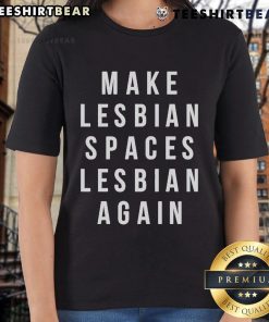 Official Jenny Watson Make Lesbian Spaces Lesbian Again Ladies Tee featuring vibrant design and empowering message.