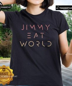 Official Jimmy Eat World Futuristic Logo Ladies Tee featuring a modern design and vibrant colors for fans of the band.