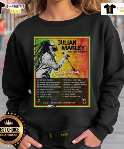 Official Julian Marley and The Uprising Colors of Royal Tour 2025 poster sweatshirt featuring vibrant reggae-inspired design.