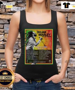Official Julian Marley and The Uprising Colors of Royal Tour 2025 poster on a tank top, vibrant reggae design.
