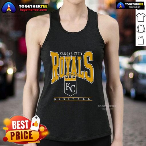 Alt Text: Official Kansas City Royals baseball logo graphic on a stylish 2025 tank top, perfect for fans and summer wear.
