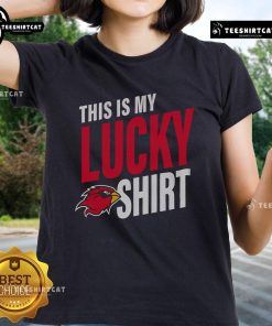 Alt Text: Official Lamar Cardinals This Is My Lucky ladies tee featuring vibrant team colors and stylish design for fans.