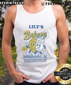 Official Lily's Bakery We Go Together Like Croissants and Cocoa Tank Top in soft cotton, perfect for bakery lovers.