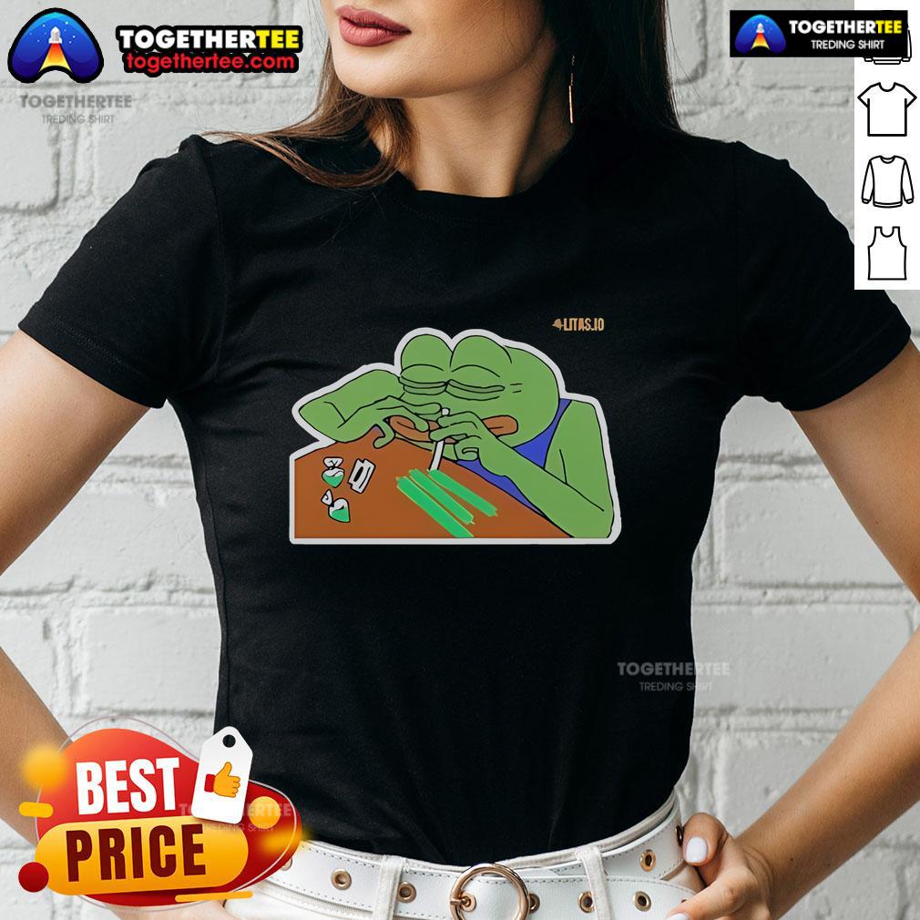 Official Litas.Io Pepe Addict Ladies Tee Official Litas Io Pepe Addict Ladies Tee featuring a stylish design, perfect for fans of Pepe and trendy fashion.