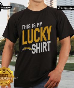 Alt Text: Official Los Angeles Chargers This Is My Lucky T-Shirt featuring team colors and logo, perfect for game day.