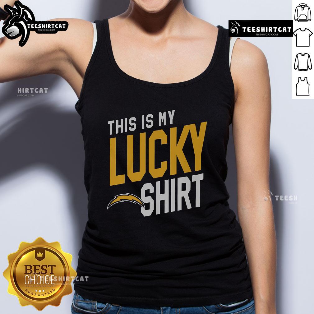 Official Los Angeles Chargers This Is My Lucky Tank Top Alt Text: Official Los Angeles Chargers This Is My Lucky Tank Top featuring team colors and logo for fans and sports enthusiasts.