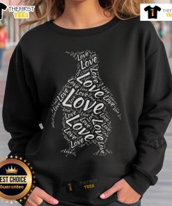 Official Love Penguins silhouette word cloud design on a sweatshirt for penguin lovers, showcasing adorable penguin themes.