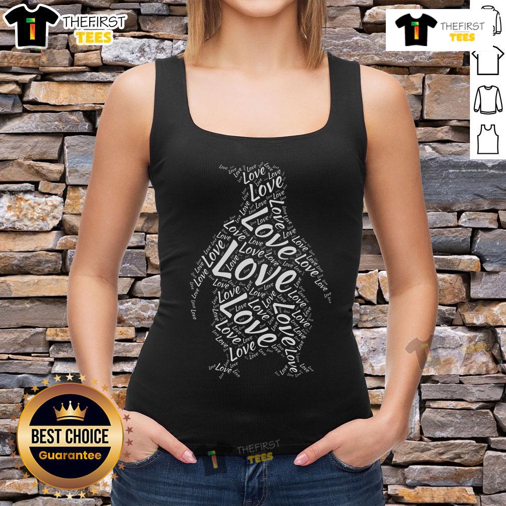 Official Love Penguins Silhouette Word Cloud Penguin Lover Tank Top Alt Text: Official Love Penguins silhouette word cloud on a stylish tank top for penguin lovers.