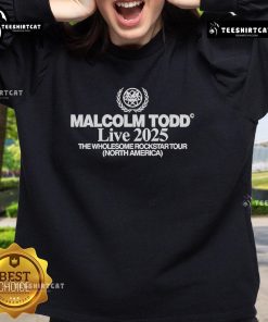 Official Malcolm Todd Live 2025 sweatshirt for The Wholesome Rockstar Tour in North America, featuring vibrant design.