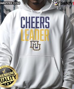 Marquette Golden Eagles cheerleader wearing an Official hoodie, showcasing team spirit and school pride.