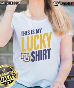 Alt Text: Official Marquette Golden Eagles 'This Is My Lucky' ladies tee featuring team colors and logo for fans.
