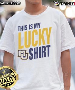 Alt Text: Official Marquette Golden Eagles This Is My Lucky T-Shirt featuring team colors and logo, perfect for fans.