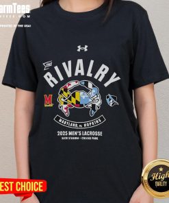 Official Maryland Terrapins vs Johns Hopkins Blue Jays 2025 rivalry performance ladies tee showcasing team logos.