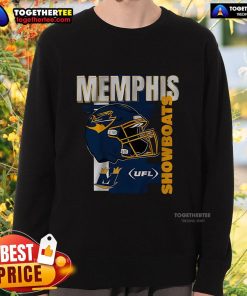 Official Memphis Showboats helmet frame UFL sweatshirt showcasing team pride and vintage sports style.