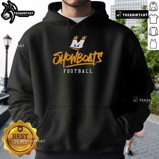 Stylized text hoodie featuring the Official Memphis Showboats logo, perfect for fans and stylish casual wear.