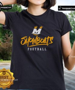 Alt Text: Stylized text of Official Memphis Showboats on a ladies tee, showcasing team pride and stylish apparel.