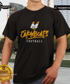Alt Text: Official Memphis Showboats stylized text T-shirt featuring vibrant design and logo, perfect for fans and collectors.