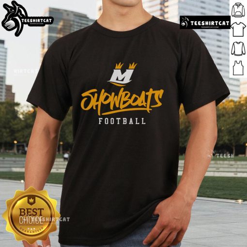 Alt Text: Official Memphis Showboats stylized text T-shirt featuring vibrant design and logo, perfect for fans and collectors.