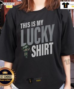 Alt Text: Official Michigan State Spartans 'This Is My Lucky' ladies tee featuring vibrant green and white team colors.