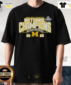 Official Michigan Wolverines 2025 NCAA Men's Gymnastics National Champions T-Shirt featuring bold team graphics.
