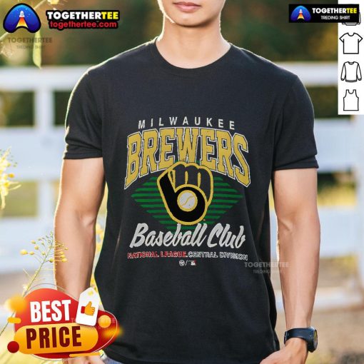 Official Milwaukee Brewers Baseball Club T-Shirt featuring the National League Central Division logo in team colors.
