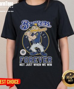Official Milwaukee Brewers Forever tee for ladies featuring team mascot design, perfect for fans celebrating every game.