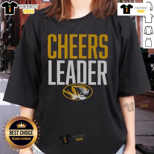 Alt Text: Official Missouri Tigers cheerleader ladies tee featuring vibrant team colors and logo, perfect for fans and supporters.