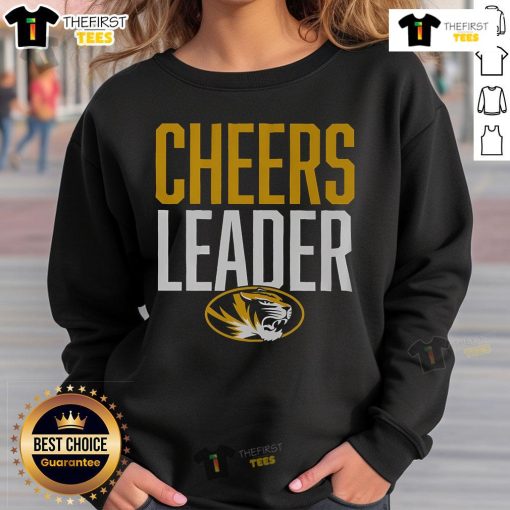 Alt Text: Official Missouri Tigers cheerleader sweatshirt featuring team colors and logo, perfect for fans and game day wear.