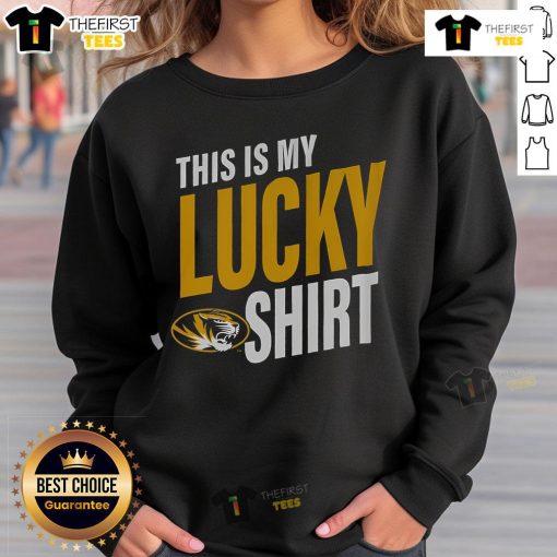 Alt Text: Official Missouri Tigers sweatshirt featuring a bold logo, perfect for showing team spirit and luck on game day.
