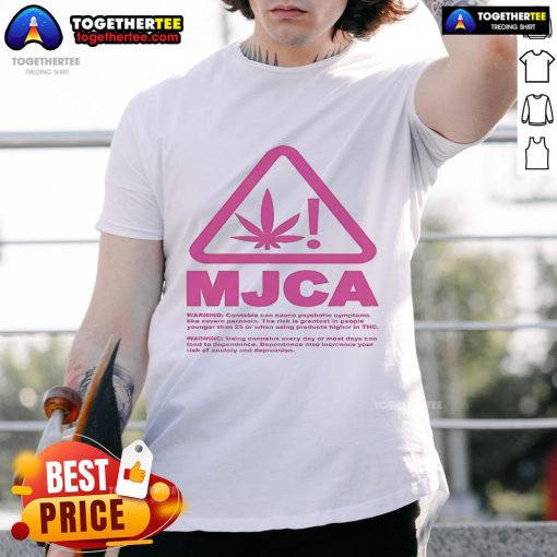 Official MJCA warning t-shirt highlighting cannabis risks like severe paranoia and psychotic symptoms.
