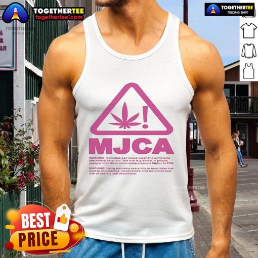 Official MJCA warning tank top: 'Cannabis Can Cause Psychotic Symptoms Like Severe Paranoia' design.
