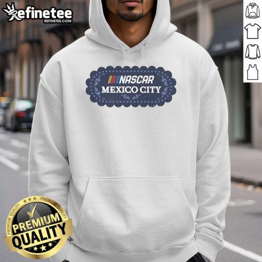 Alt Text: Official NASCAR Mexico City Race logo hoodie featuring vibrant design and comfortable fit for racing fans.