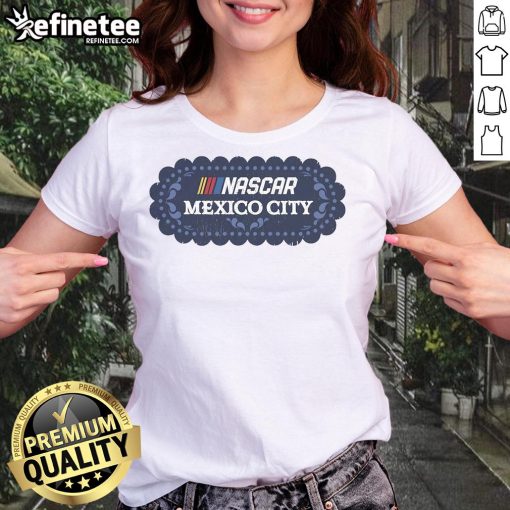 Alt Text: Official NASCAR Mexico City Race logo on a stylish ladies' tee, perfect for fans and collectors of NASCAR merchandise.