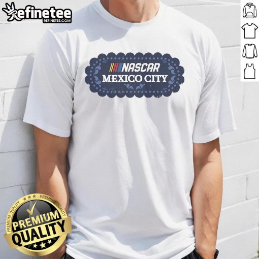 Alt Text: Official Nascar Mexico City Race Logo T-Shirt featuring vibrant graphics and bold design for racing fans.