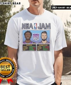 Official NBA Jam Clippers T-Shirt featuring Leonard and Harden in action with speed and dunks, perfect for fans.