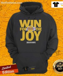 Official NBA Playoffs Win hoodie featuring Los Angeles Lakers logo, perfect for fans celebrating the 2025 season.
