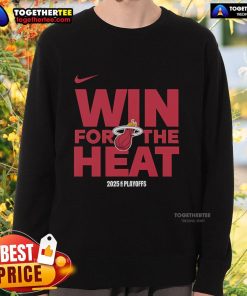 Alt Text: 2025 Miami Heat sweatshirt featuring the official NBA Playoffs logo, perfect for fans celebrating their team's victory.