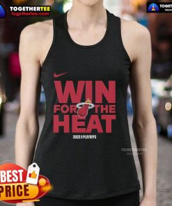Miami Heat 2025 tank top featuring the official NBA Playoffs win logo, perfect for fans celebrating their team's success.