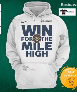Alt Text: 2025 Denver Nuggets hoodie featuring the official NBA Playoffs logo, perfect for fans celebrating the team's victory.