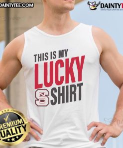 Official NC State Wolfpack This Is My Lucky Tank Top in red, featuring the team's logo for college sports fans.