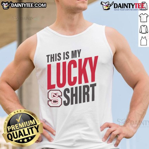 Official NC State Wolfpack This Is My Lucky Tank Top in red, featuring the team's logo for college sports fans.