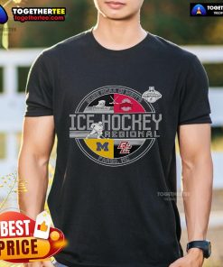 Official NCAA DI Men's Ice Hockey Regional 2025 Fargo ND T-shirt featuring team colors and logo design.