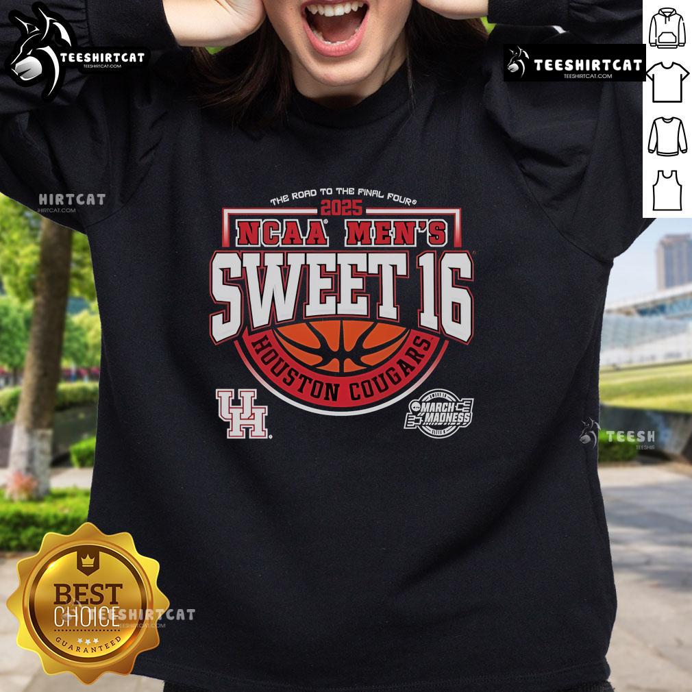 Official NCAA Houston Cougars Men's Sweet 16 The Road To The Final Four 2025 Sweatshirt Alt Text: Official NCAA Houston Cougars Men's Sweet 16 sweatshirt celebrating the team's journey to the Final Four 2025.