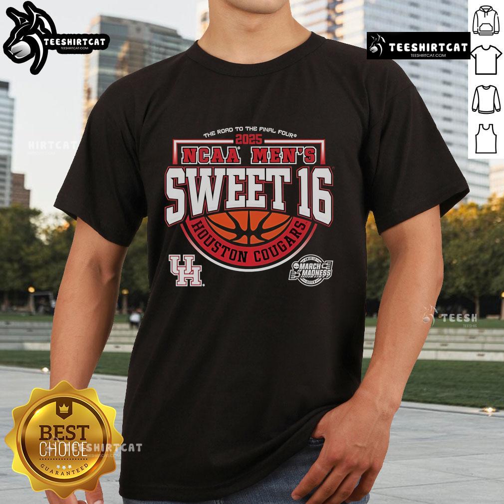 Official NCAA Houston Cougars Men's Sweet 16 The Road To The Final Four 2025 T-Shirt Alt Text: Official NCAA Houston Cougars Men's Sweet 16 T-Shirt celebrating the team's journey to the Final Four 2025.