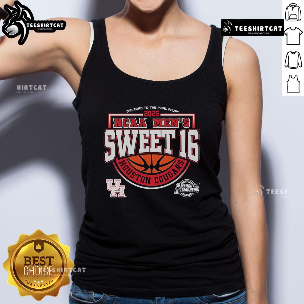 Official NCAA Houston Cougars Men's Sweet 16 The Road To The Final Four 2025 Tank Top Alt Text: Official NCAA Houston Cougars Men's Sweet 16 tank top for 2025, showcasing team pride on the road to the Final Four.