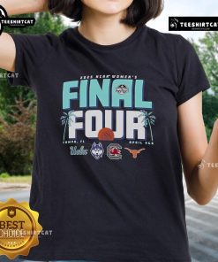 Alt Text: Official NCAA Women's Final Four Tampa Florida 2025 ladies tee featuring team logos and vibrant colors.